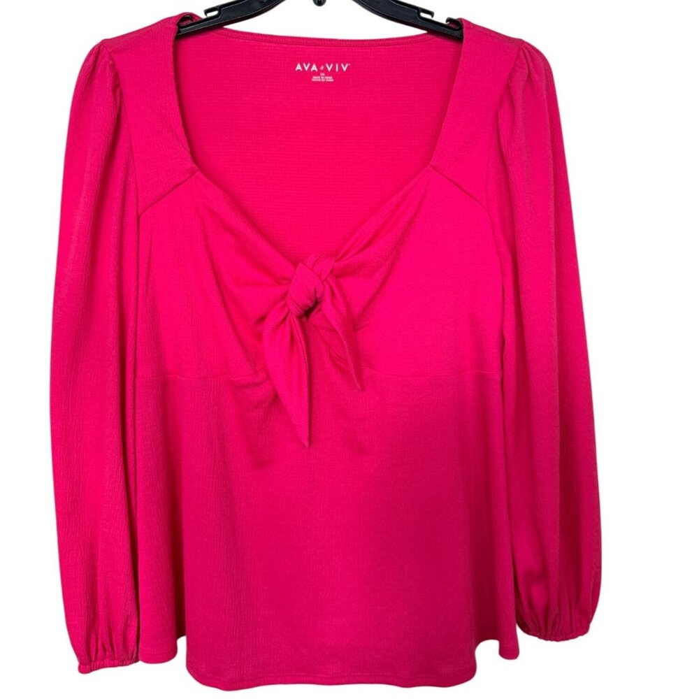 Ava & Viv Hot Pink Textured Tie-Front Blouse XXL Long Sleeve Party Y2K Festival